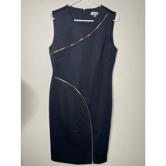 Calvin Klein Black Sheath Dress Size 10 with gold zipper embellishment - Picture 3 of 7